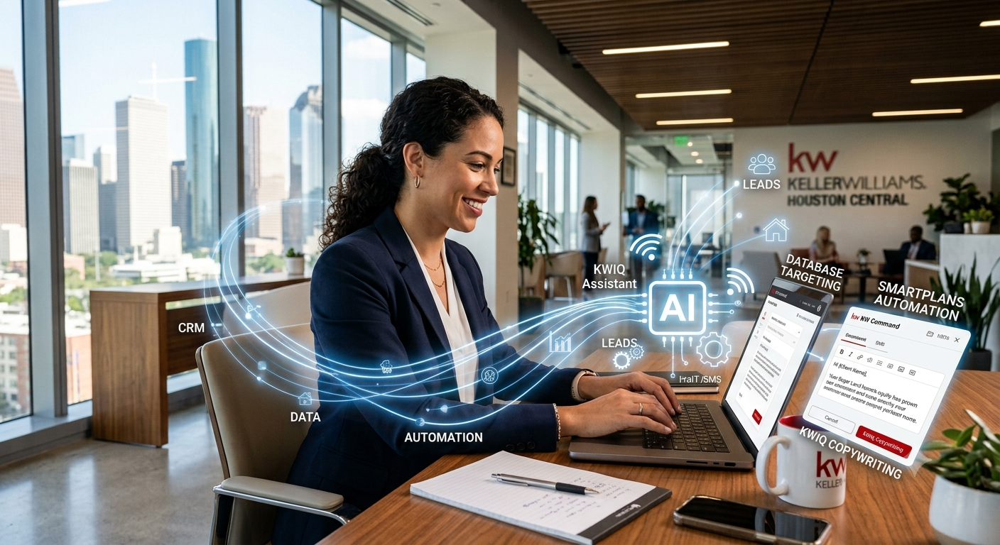 A professional realtor using ChatGPT the right way in real estate on a laptop inside a modern office environment.