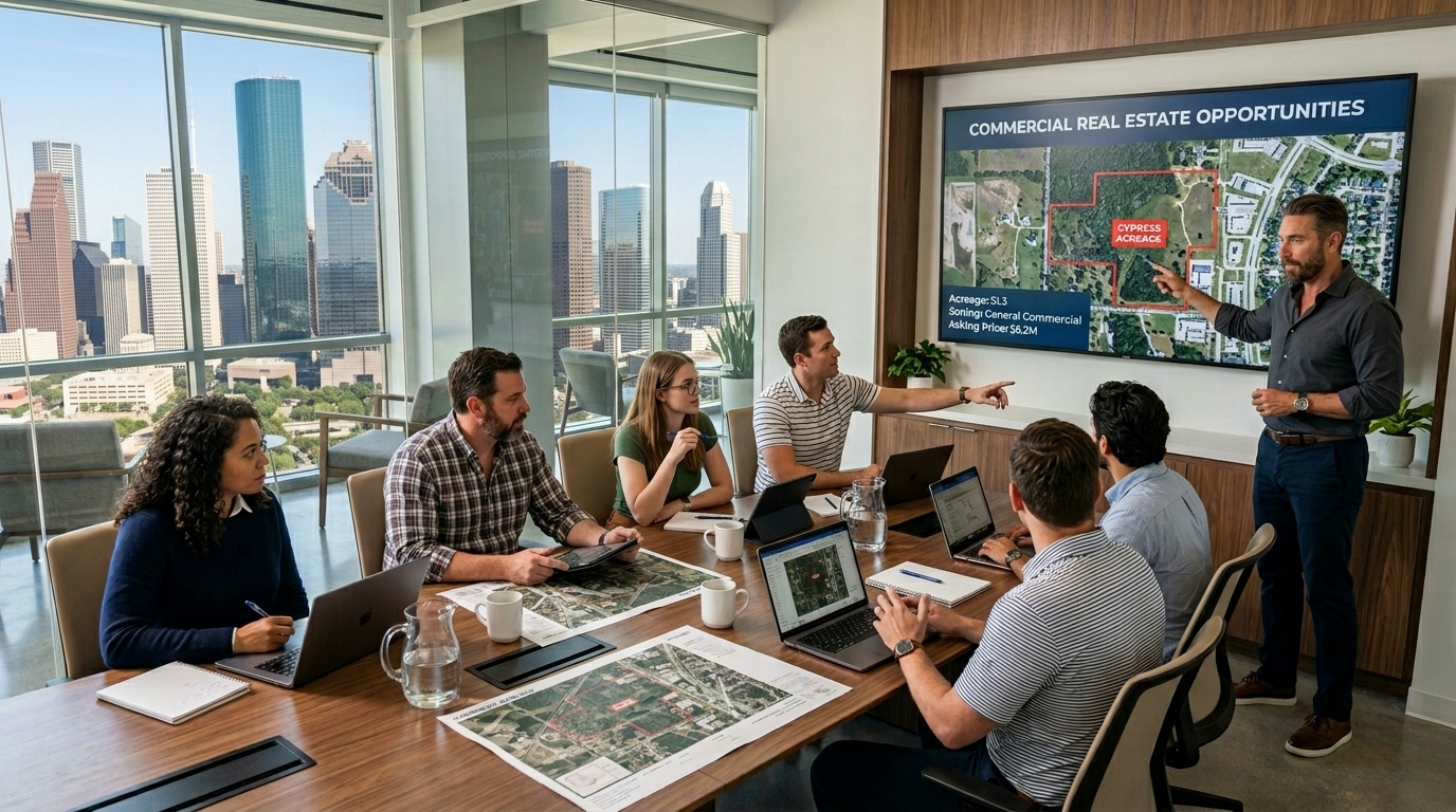 Austin Jones teaching a commercial real estate and land development workshop to agents at Keller Williams Houston Central in Downtown Houston.