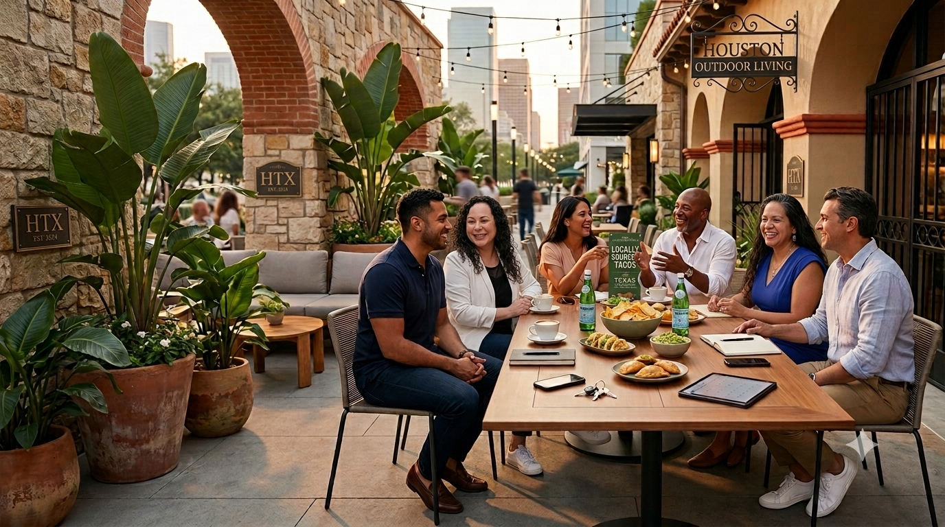 Houston REALTORS® connect during a collaborative networking event at Keller Williams Houston Central, demonstrating how brokerage culture, coaching, mentorship, and professional relationships contribute to long-term agent success.