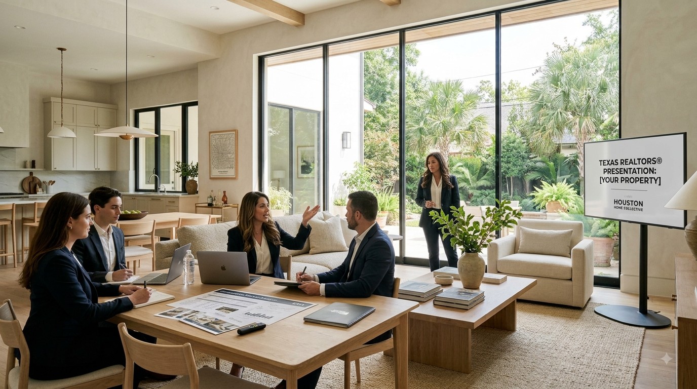 Bright, modern Houston home interior staged professionally for first-time seller listing photography.